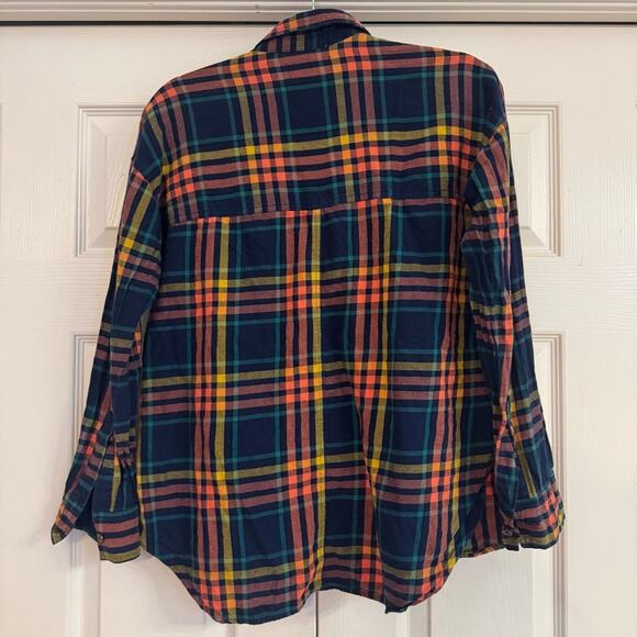 Old Navy Women's Rainbow Plaid Flannel Boyfriend Button Down Shirt Size S - Picture 4 of 8
